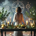 una persona practicando un ritual esotérico en un ambiente místico