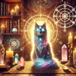 imagen relacionada con el artículo, destacando el aura mística y mágica de los gatos