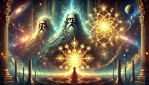 una versión aún más luminosa y majestuosa de los Arcontes y Egregores, con una atmósfera cósmica imponente.